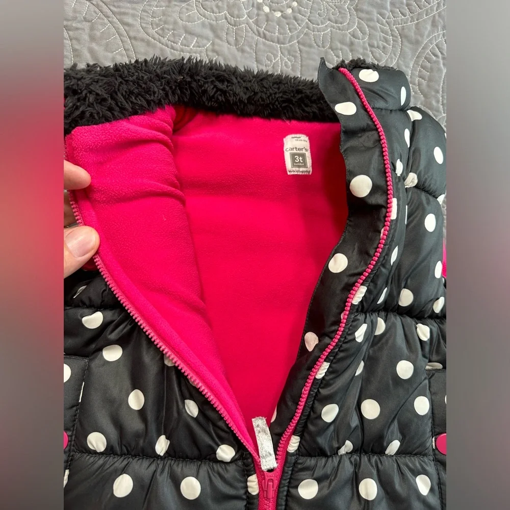 Carters Toddler Girl Black/White/Pink Polka Dot Puffer Vest Size 3T